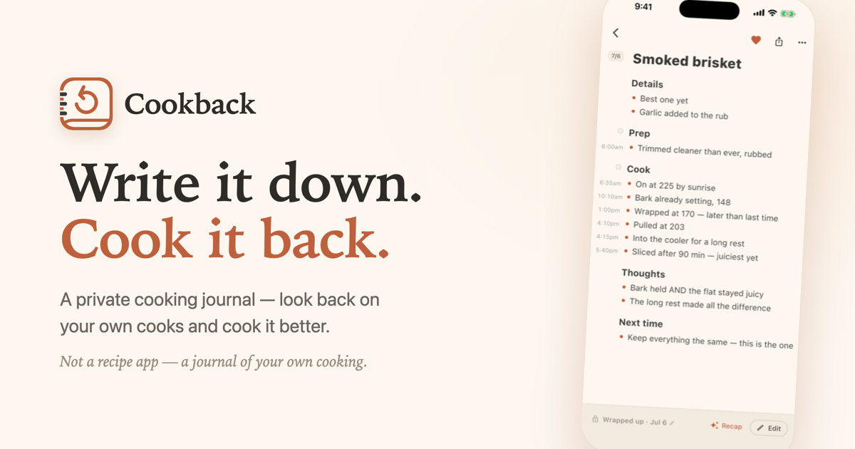 I just launched Cookback: a way to simply track your cooking process, and be retrospective about it logo